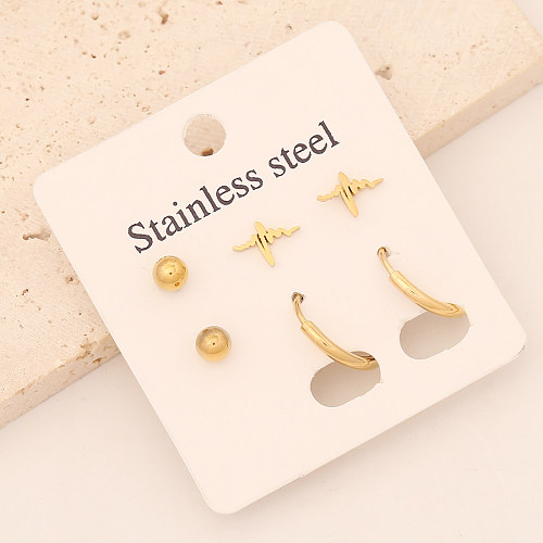 1 Set Commute Star Heart Shape Plating Stainless Steel  Gold Plated Earrings Ear Studs