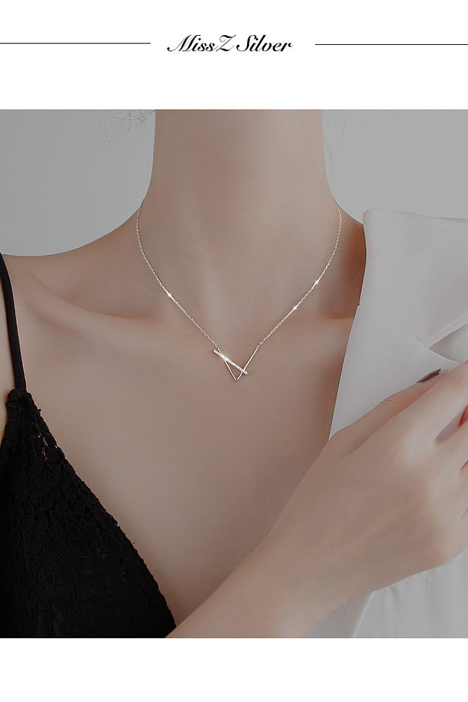 Fashion Simple Style Geometric Stainless Steel Rhinestone Metal Diamond Artificial Gemstones Necklace