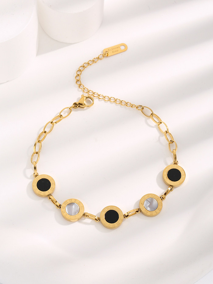 Casual Elegant Round Titanium Steel Plating Inlay Shell Gold Plated Bracelets