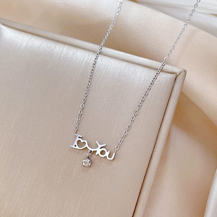 Elegant Letter Heart Shape Stainless Steel Plating Inlay Zircon Pendant Necklace