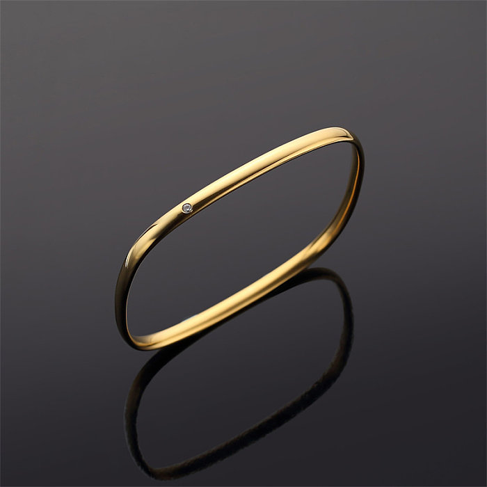 Casual Simple Style Classic Style Solid Color Stainless Steel Titanium Steel Polishing Plating Inlay Diamond Gold Plated Bangle