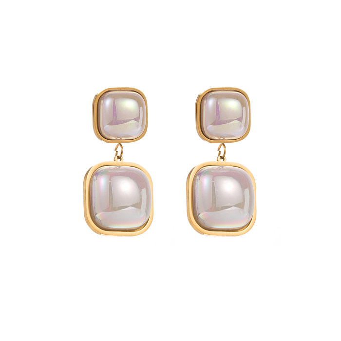 1 Pair Elegant Classical Pentagram Round Heart Shape Inlay Stainless Steel Pearl Gold Plated Drop Earrings