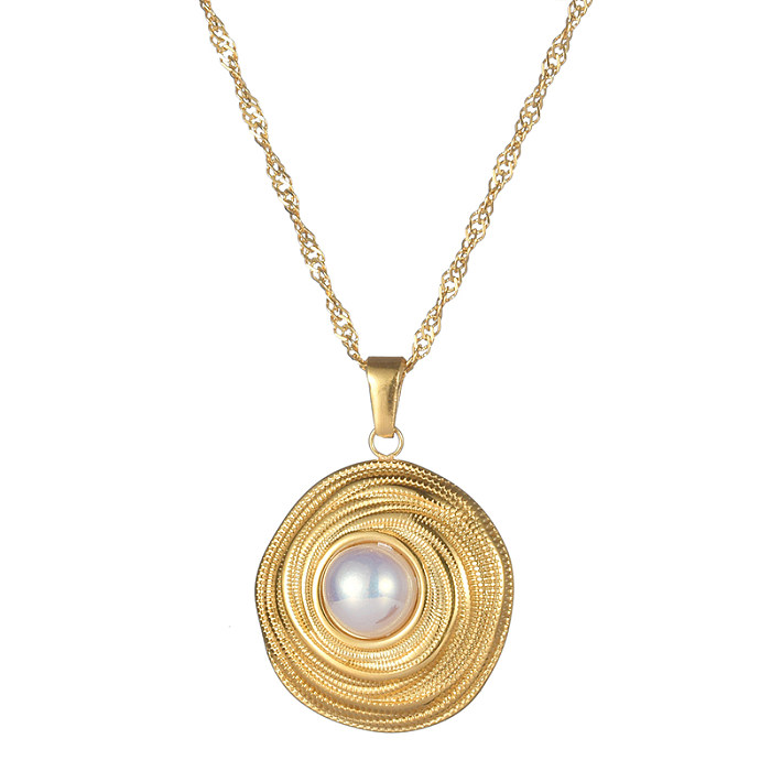 Simple Style Round Stainless Steel  18K Gold Plated Pearl Pendant Necklace In Bulk