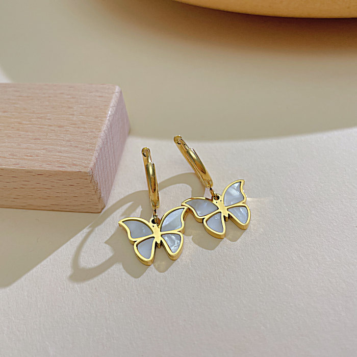 1 Pair Simple Style Butterfly Inlay Stainless Steel Zircon Drop Earrings
