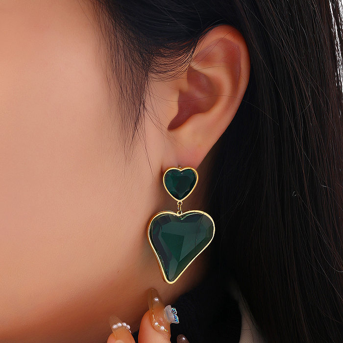 1 Pair Modern Style Heart Shape Plating Inlay Stainless Steel  Artificial Gemstones Drop Earrings