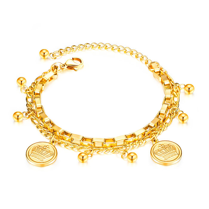 Nova moda multi-camada pulseira de aço inoxidável contas redondas amor titânio aço senhoras jóias atacado