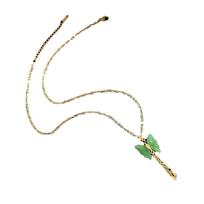 Mode Schmetterling Edelstahl Kupfer Quaste Überzug Anhänger Halskette