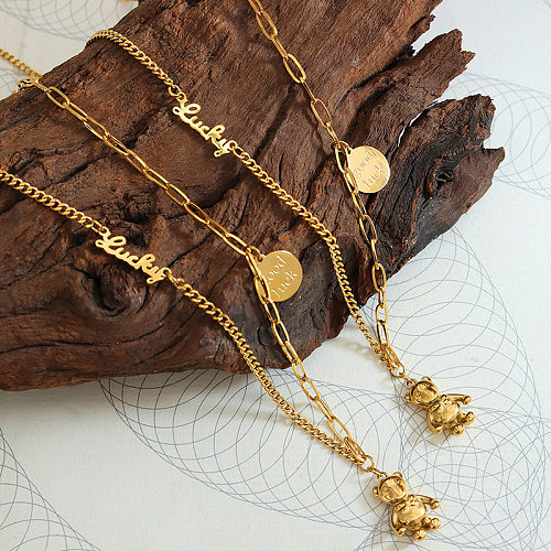 Halskette mit modischem Bären-Anhänger aus Edelstahl, vergoldete Halsketten aus Edelstahl