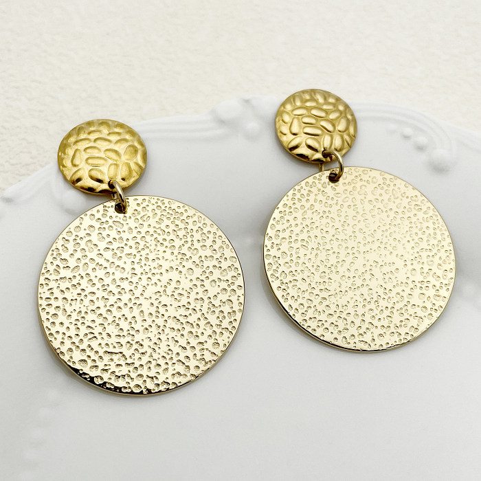 1 par de pendientes colgantes chapados en oro chapados en oro pulido de acero inoxidable redondos de estilo Simple Retro