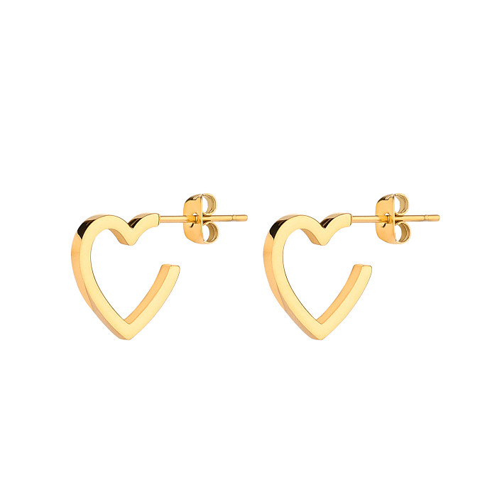 1 par casual estilo simples formato de coração chapeamento de aço inoxidável banhado a ouro brincos