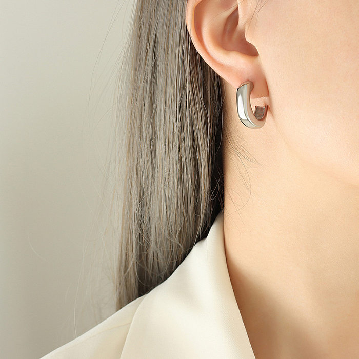 Elegant C Shape Solid Color Stainless Steel Ear Studs 1 Pair