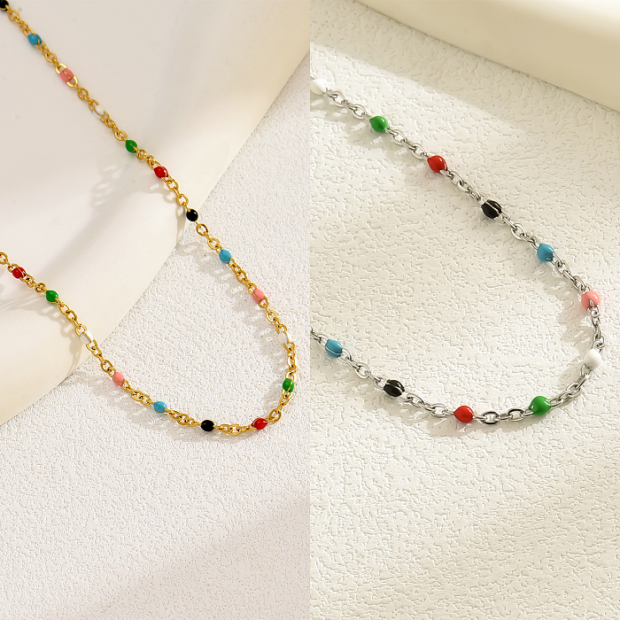 Casual Simple Style Colorful Stainless Steel  18K Gold Plated White Gold Plated Necklace In Bulk