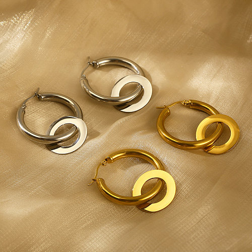 1 par de aretes de aro chapados en oro de 18 quilates de acero inoxidable chapado en color sólido de estilo moderno