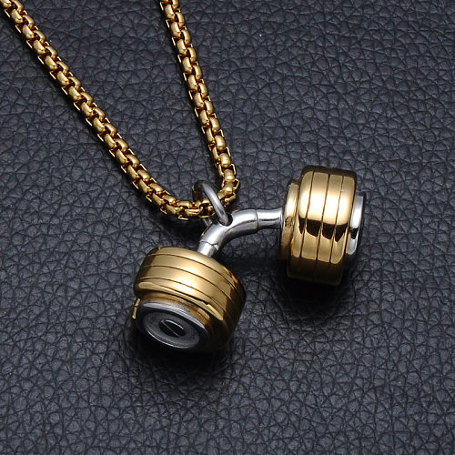 Hip-Hop Retro Barbell Stainless Steel  Pendant Necklace