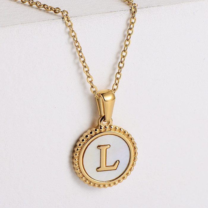 1 Piece Simple Style Letter Stainless Steel  Plating Inlay Shell Pendant Necklace