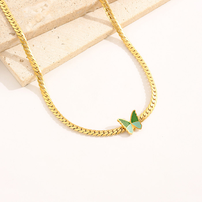 Wholesale Simple Style Butterfly Stainless Steel  14K Gold Plated Resin Necklace