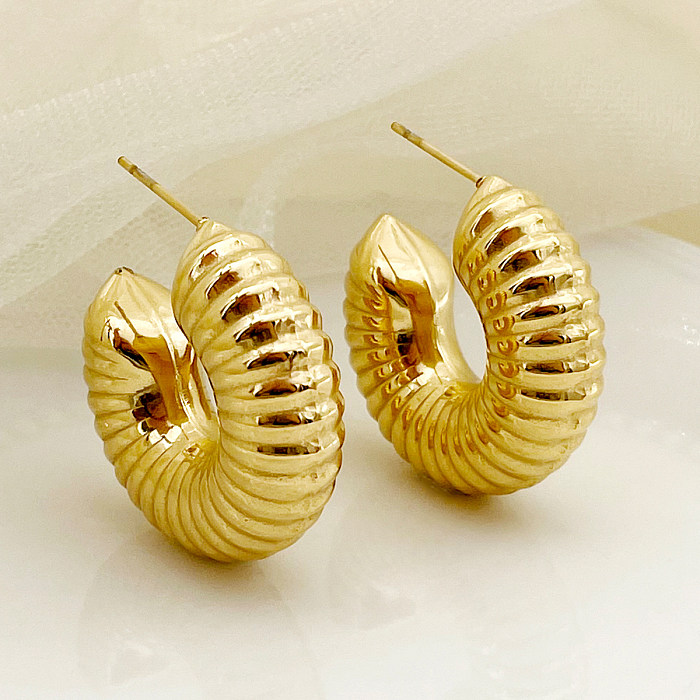 1 par de pendientes chapados en oro de acero inoxidable con revestimiento esmaltado a rayas en espiral de estilo nórdico
