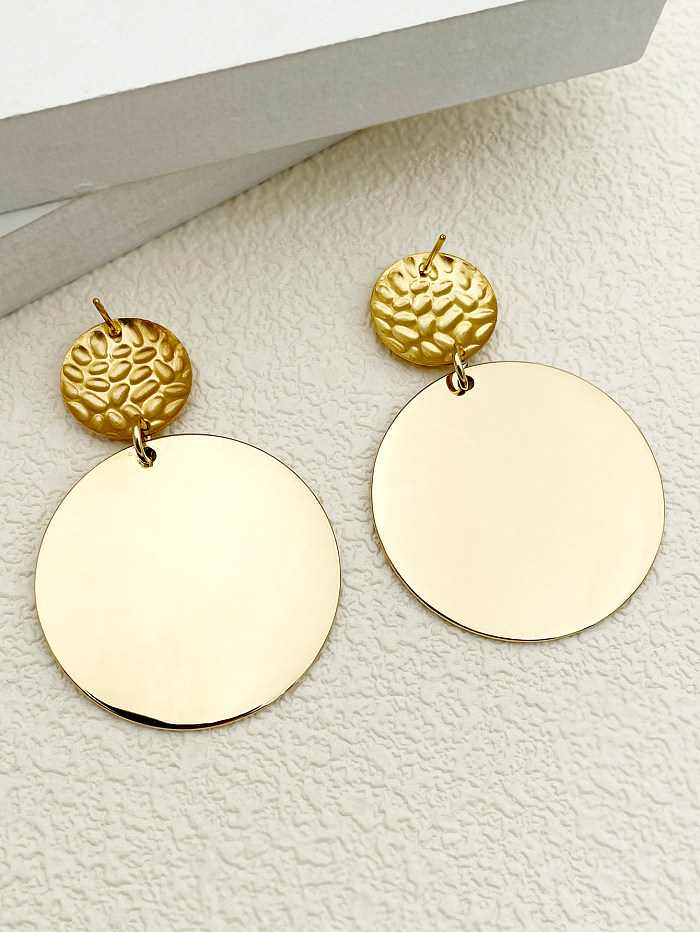 1 par de pendientes colgantes chapados en oro chapados en oro pulido de acero inoxidable redondos de estilo Simple Retro