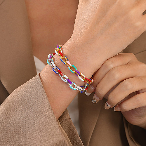 Fashion Color Block Stainless Steel Enamel Bracelets 1 Piece