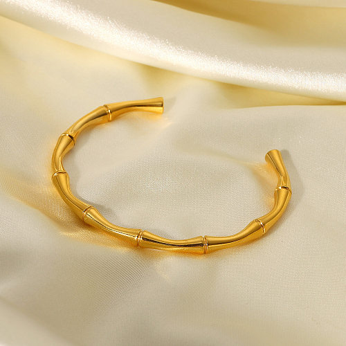 Bracelet en acier inoxydable doré et bambou ouvert à la mode, vente en gros