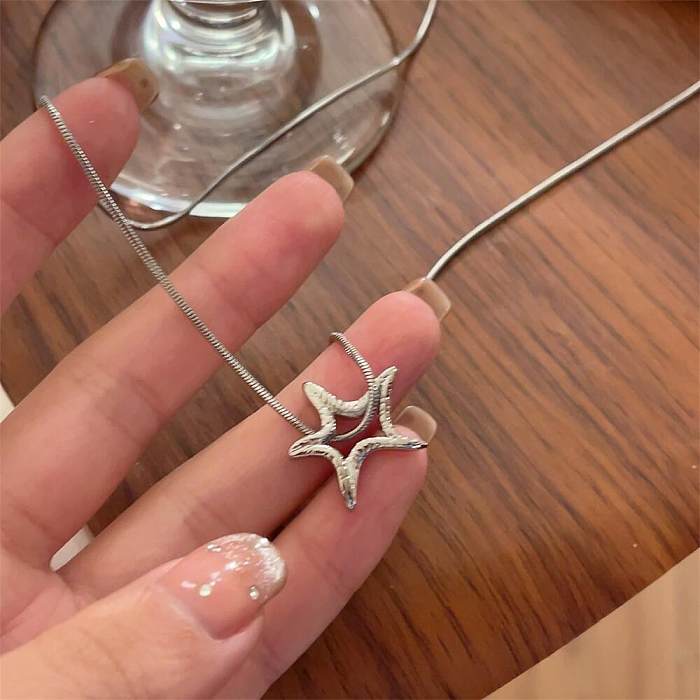 Casual Simple Style Pentagram Alloy Stainless Steel Plating Hollow Out Necklace