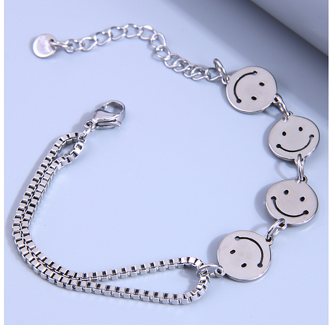 Simple Style Smiley Face Stainless Steel Asymmetrical Bracelets