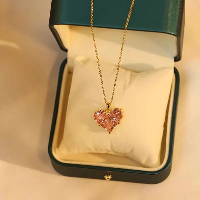 Collier pendentif en acier inoxydable en forme de cœur doux, vente en gros, Zircon