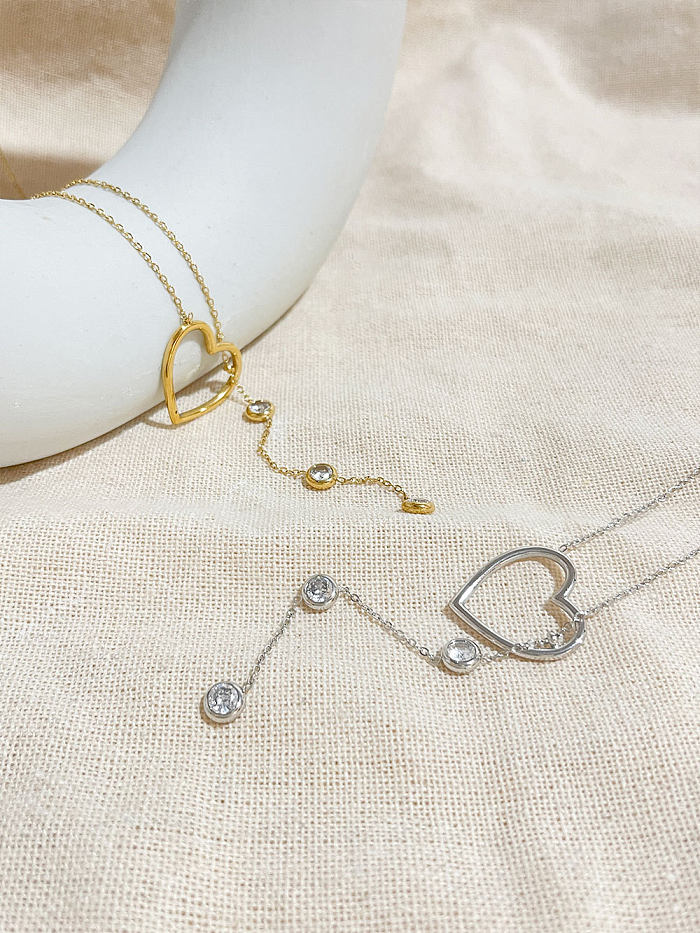 Elegant Heart Shape Stainless Steel  Plating Inlay Zircon Pendant Necklace 1 Piece