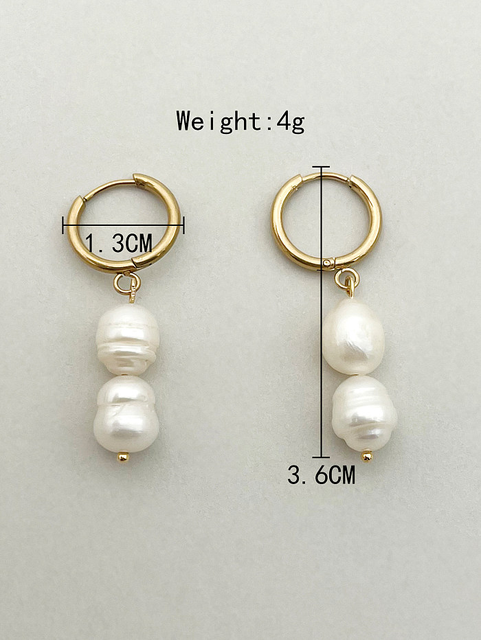 1 paire de boucles d'oreilles classiques en acier inoxydable plaqué or, perles douces, polissage