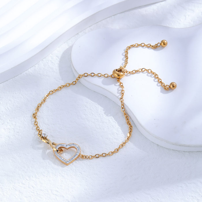Classic Style Shiny Round Heart Shape Titanium Steel Plating Inlay Zircon 24K Gold Plated Bracelets