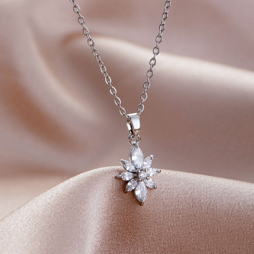 Elegant Flower Dragonfly Fish Tail Stainless Steel  Stainless Steel Plating Inlay Zircon White Gold Plated Pendant Necklace