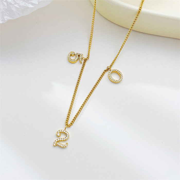 Sweet Number Stainless Steel  White Gold Plated Gold Plated Zircon Necklace In Bulk