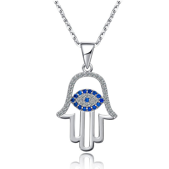 Modern Style Devil'S Eye Palm Stainless Steel  Plating Inlay Zircon 18K Gold Plated Pendant Necklace