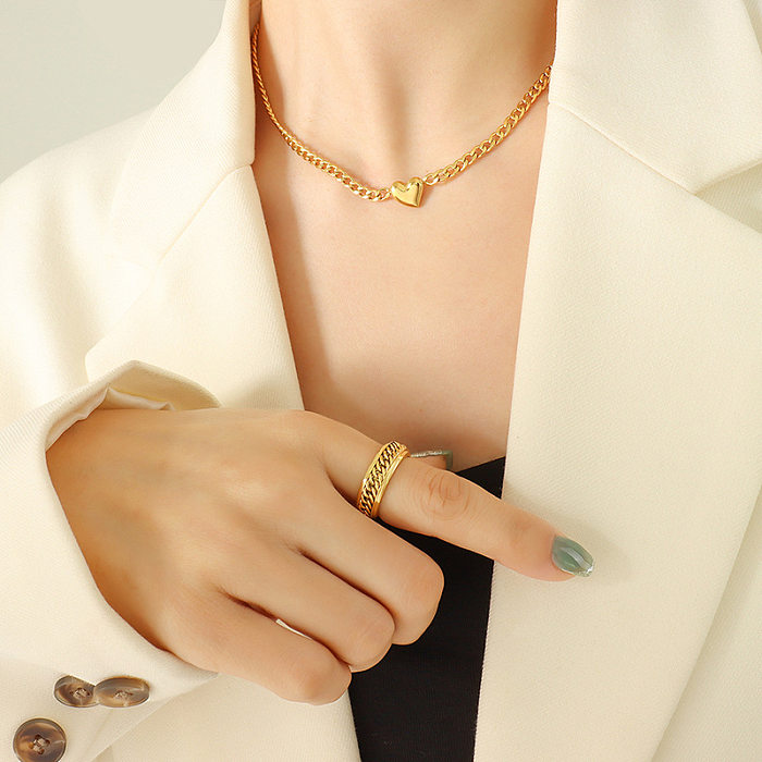 Collier pendentif en forme de coeur en acier inoxydable, collier en or 18 carats