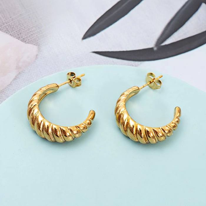 1 Pair Elegant Classic Style C Shape Plating Stainless Steel  18K Gold Plated Ear Studs