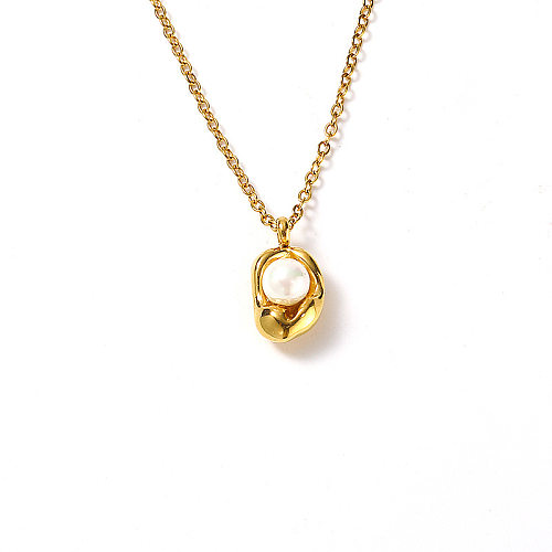 Lady Pearl Stainless Steel Irregular Plating Pendant Necklace