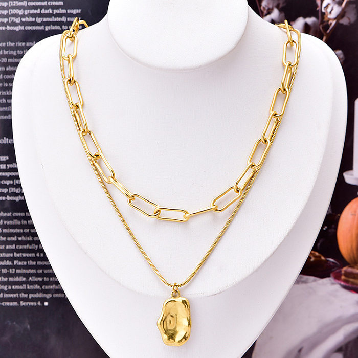 Retro Geometric Solid Color Stainless Steel Layered Necklace