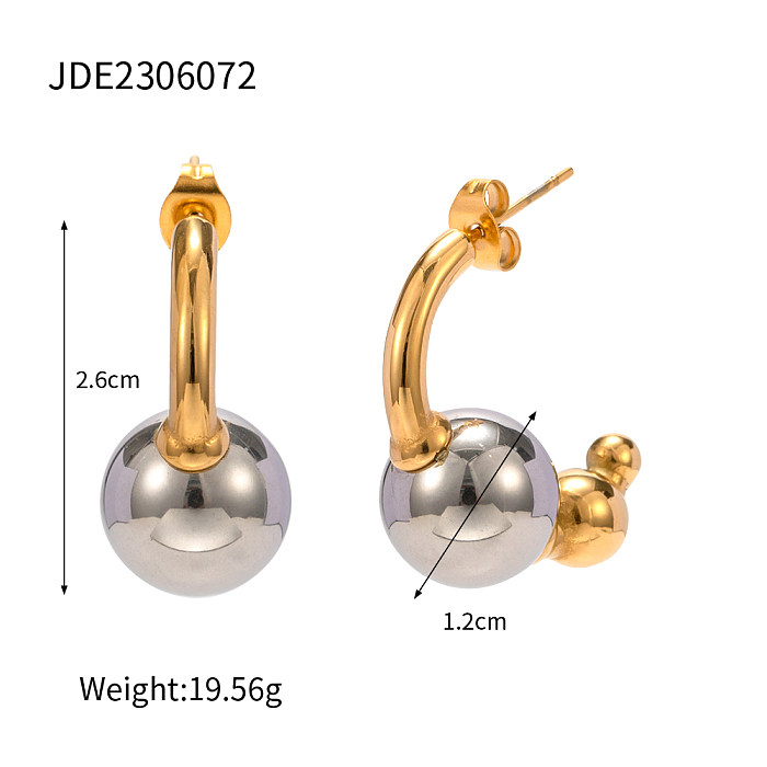 1 par de brincos de orelha banhados a ouro 18K em aço inoxidável com bloco de cores retrô