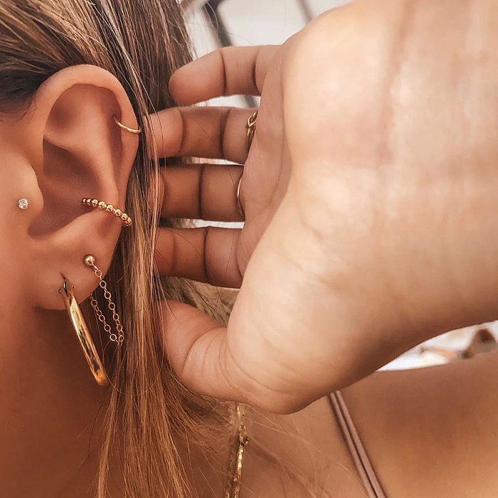 Clips de oreja con revestimiento de acero inoxidable geométricos de estilo simple, 3 piezas
