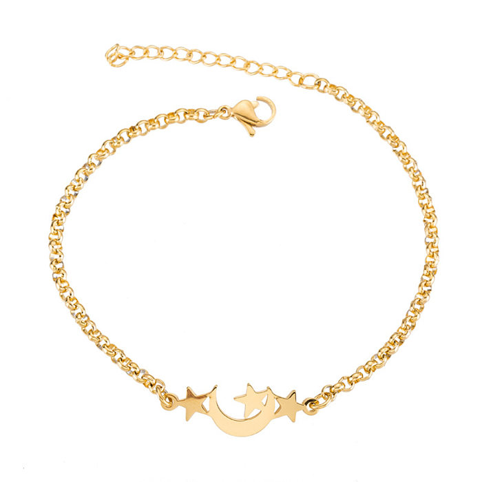 1 Piece Fashion Star Moon Titanium Steel Inlaid Gold Bracelets