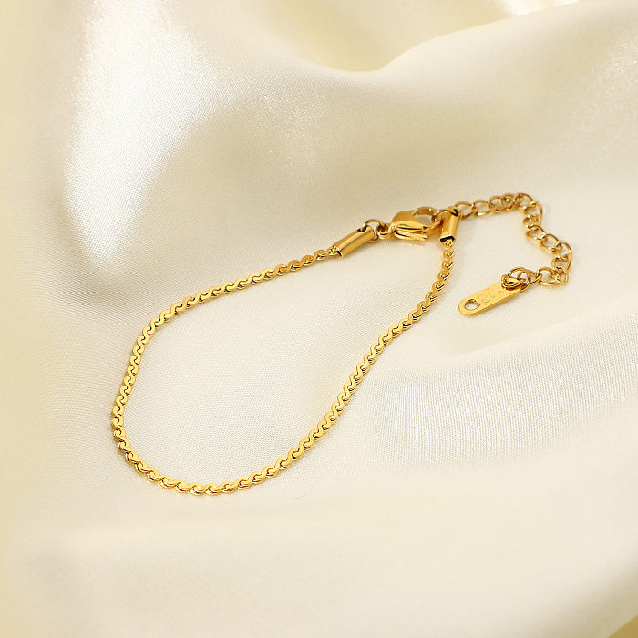 INS Style Fashion S-shaped Chain Jewelry Flat Folding Bracelet Anklet 18K Gold-plated Stainless Steel Necklace