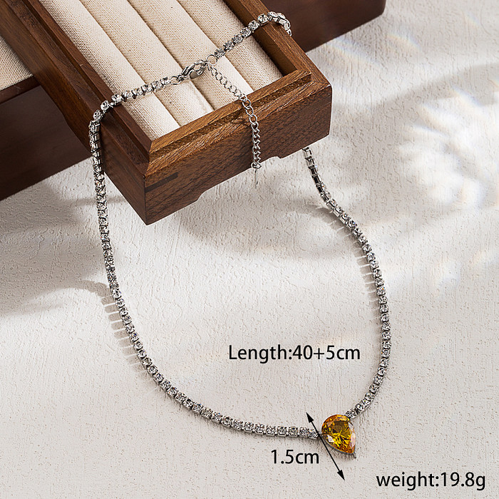 Retro-künstlerische glänzende Wassertropfen-Edelstahl-Inlay-Zirkon-Halskette