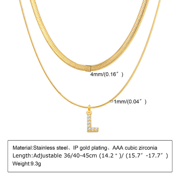 INS Style Simple Style Letter Stainless Steel  Plating Inlay Zircon 18K Gold Plated Layered Necklaces