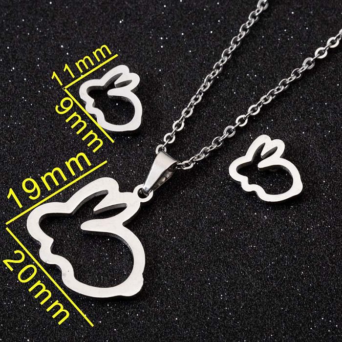 Fashion Moon Coconut Tree Fish Bone Stainless Steel  Plating Hollow Out Earrings Necklace 1 Set