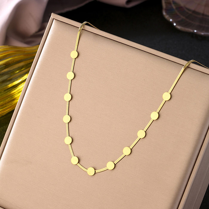 Lässige, schlichte, runde Halskette mit 18-Karat-Vergoldung aus Edelstahl