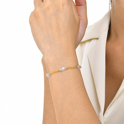 Bracelets plaqués or ovales décontractés en acier inoxydable avec incrustation de zircon