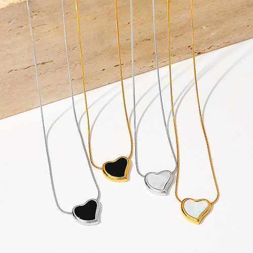 Collier plaqué or avec incrustation de pierres précieuses artificielles en acier inoxydable, Style Simple et décontracté en forme de cœur