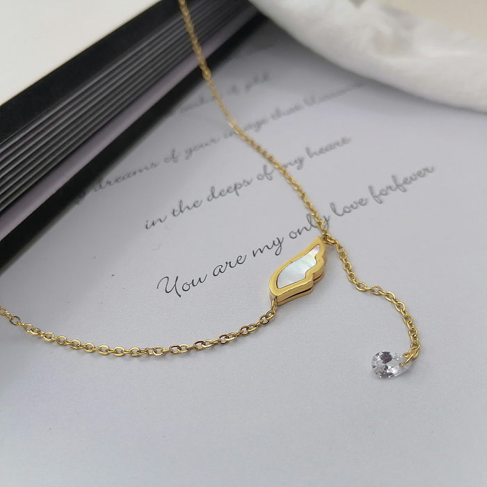 Collar con colgante de diamantes de imitación y perlas artificiales con incrustaciones de acero inoxidable en forma de corazón con letras a la moda, 1 pieza