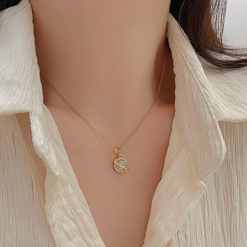 Simple Style Water Droplets Stainless Steel Plating Inlay Zircon Gold Plated Pendant Necklace