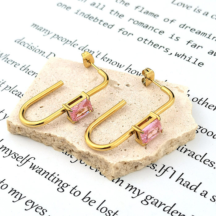 1 Pair Classic Style Geometric Plating Inlay Stainless Steel  Zircon Earrings